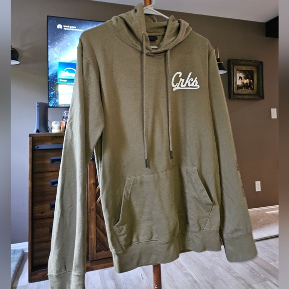 Crooks & Castles Mens Logo Graphic Pullover Hoodie Sweatshirt Olive Green - Picture 11 of 16